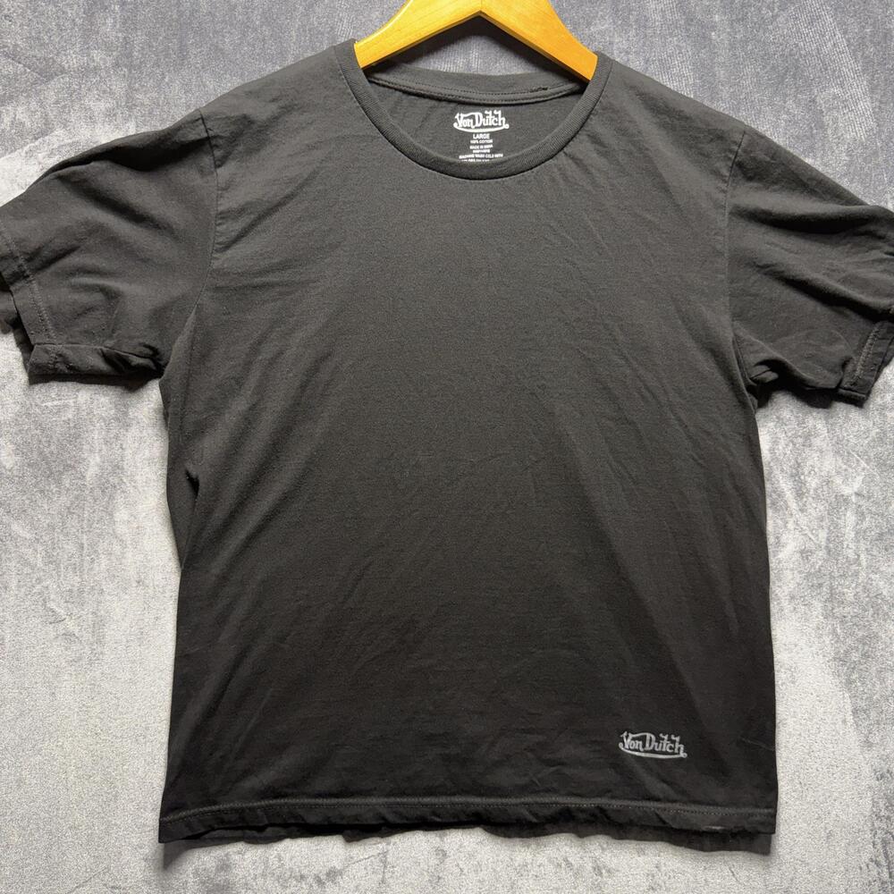 Von Dutch T-Shirt Mens L Black Regular Cotton Logo Hem Minimal Streetwear